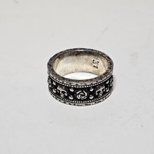 Clocks And Colours ‘Brimstone’ 925 Silver Band Ring Size US 15 Skulls And Roses